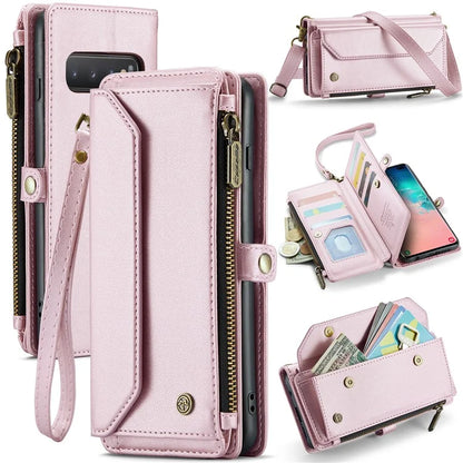CASEME C36 Series For Samsung Galaxy S10 Plus Wallet Phone Case PU Leather Flip Cover with Straps