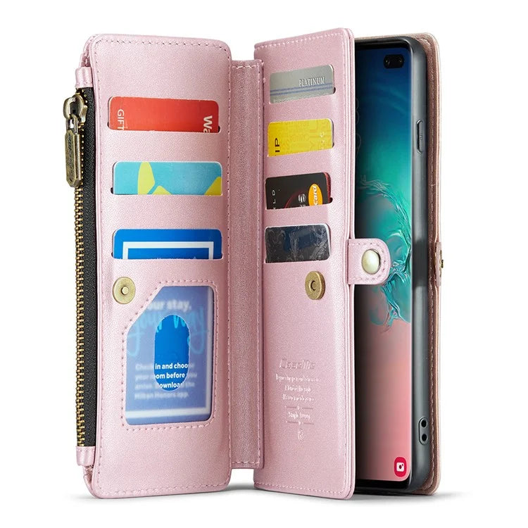 CASEME C36 Series For Samsung Galaxy S10 Plus Wallet Phone Case PU Leather Flip Cover with Straps