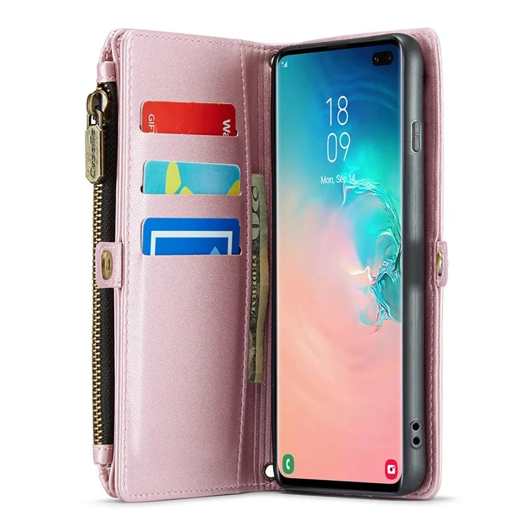 CASEME C36 Series For Samsung Galaxy S10 Plus Wallet Phone Case PU Leather Flip Cover with Straps