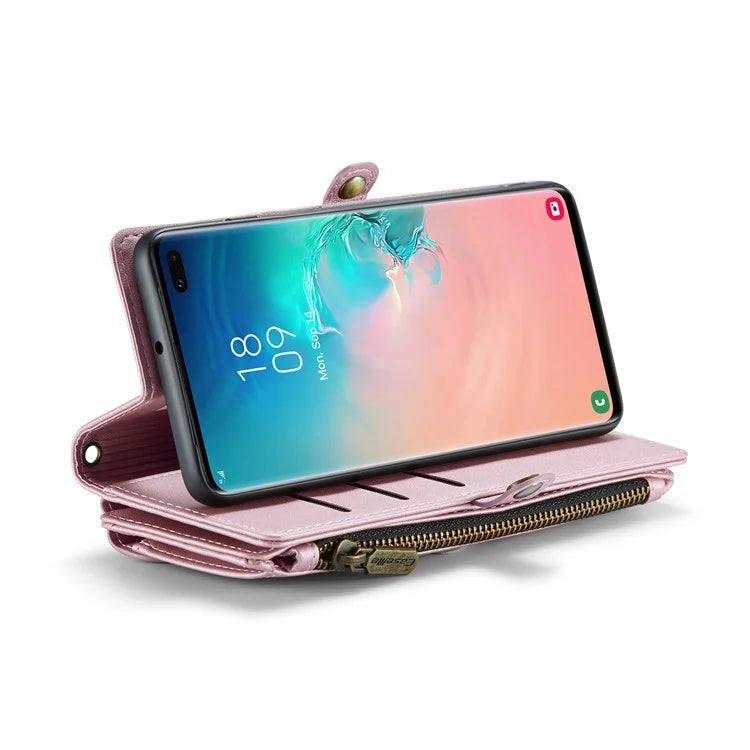 CASEME C36 Series For Samsung Galaxy S10 Plus Wallet Phone Case PU Leather Flip Cover with Straps