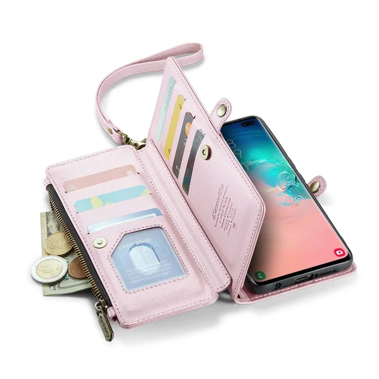 CASEME C36 Series For Samsung Galaxy S10 Plus Wallet Phone Case PU Leather Flip Cover with Straps