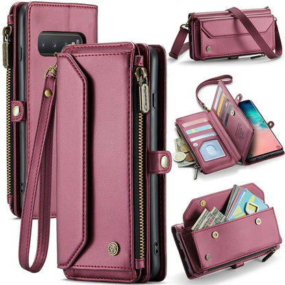CASEME C36 Series For Samsung Galaxy S10 Plus Wallet Phone Case PU Leather Flip Cover with Straps