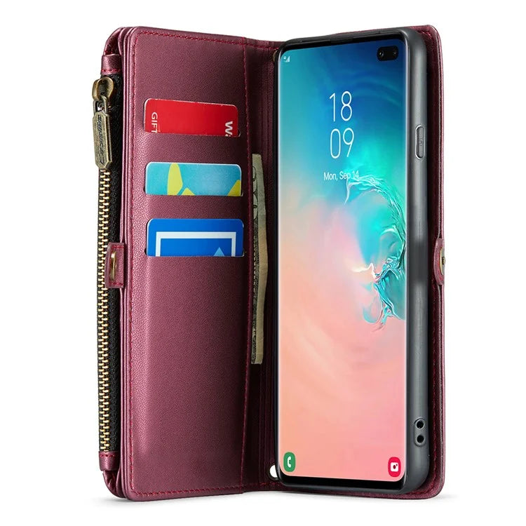 CASEME C36 Series For Samsung Galaxy S10 Plus Wallet Phone Case PU Leather Flip Cover with Straps