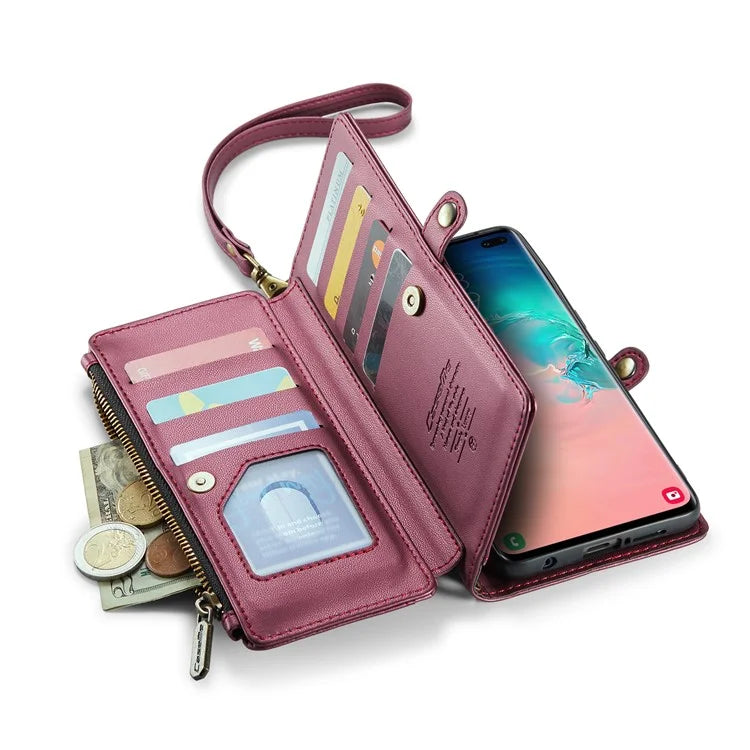 CASEME C36 Series For Samsung Galaxy S10 Plus Wallet Phone Case PU Leather Flip Cover with Straps