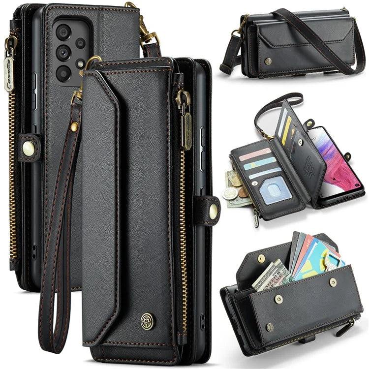 CASEME C36 Series For Samsung Galaxy A53 5G Case 10 Card Slots PU Leather Phone Cover with Straps