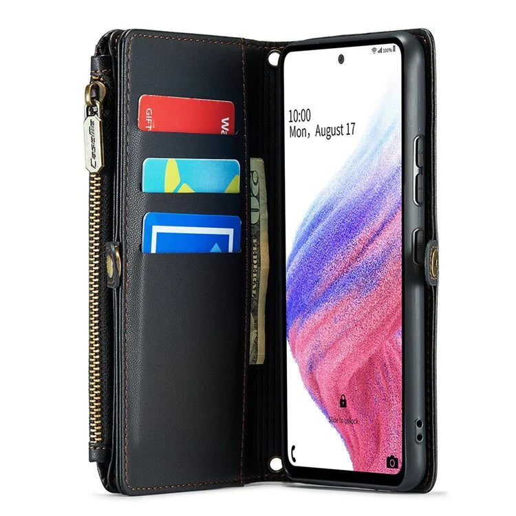 CASEME C36 Series For Samsung Galaxy A53 5G Case 10 Card Slots PU Leather Phone Cover with Straps