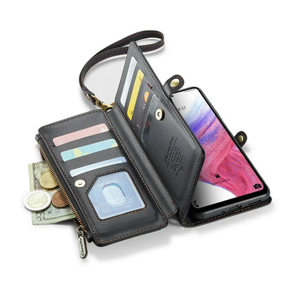 CASEME C36 Series For Samsung Galaxy A53 5G Case 10 Card Slots PU Leather Phone Cover with Straps