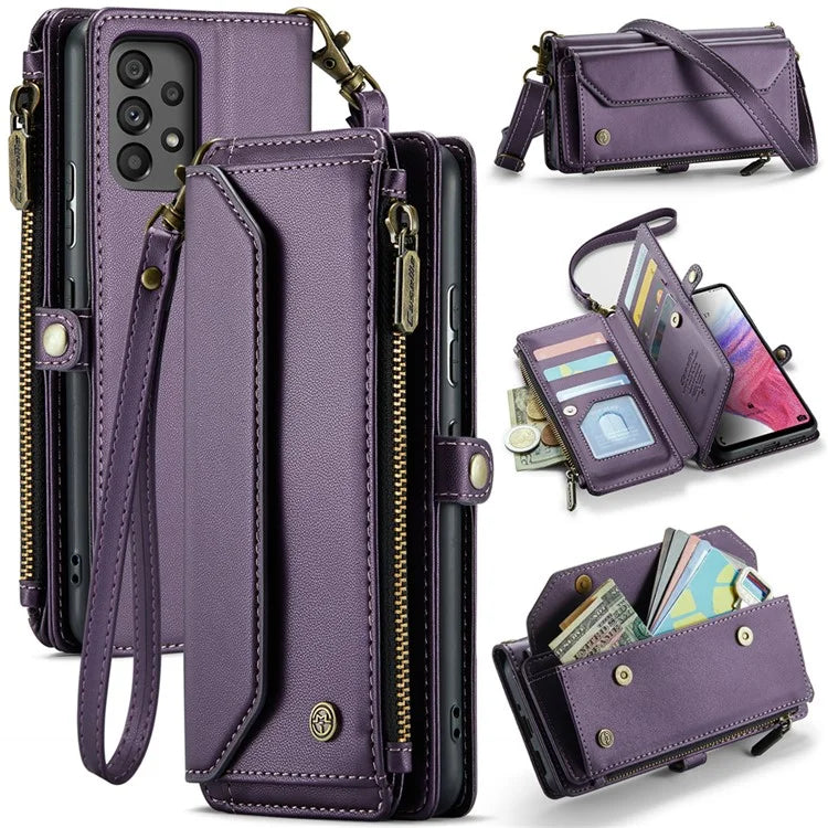 CASEME C36 Series For Samsung Galaxy A53 5G Case 10 Card Slots PU Leather Phone Cover with Straps