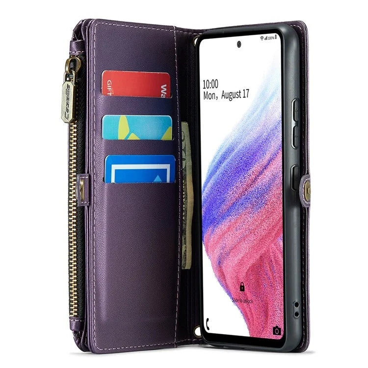 CASEME C36 Series For Samsung Galaxy A53 5G Case 10 Card Slots PU Leather Phone Cover with Straps