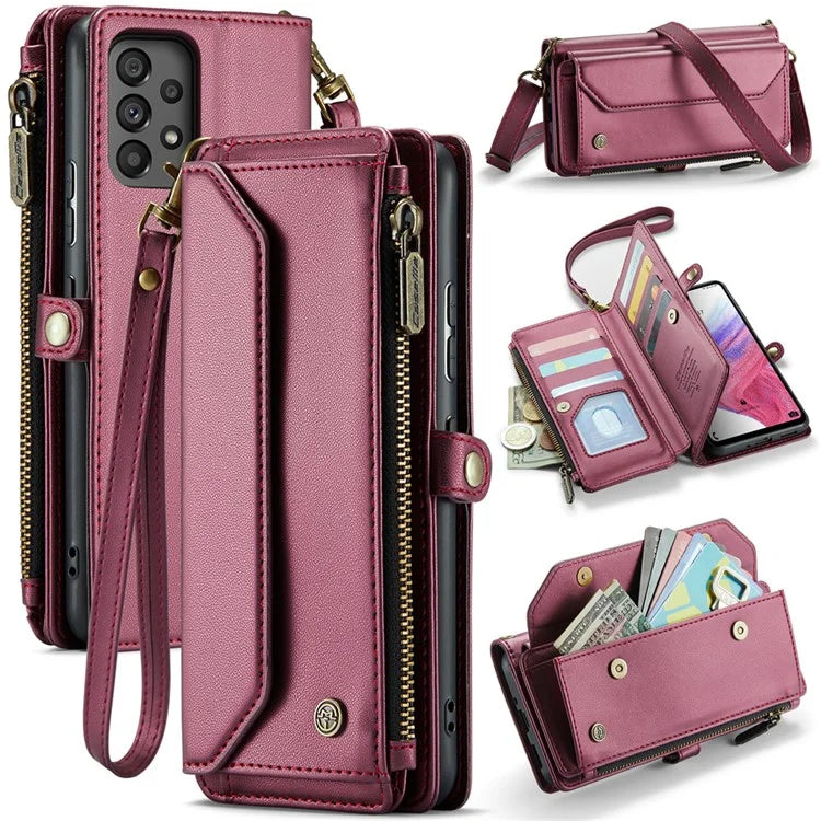 CASEME C36 Series For Samsung Galaxy A53 5G Case 10 Card Slots PU Leather Phone Cover with Straps