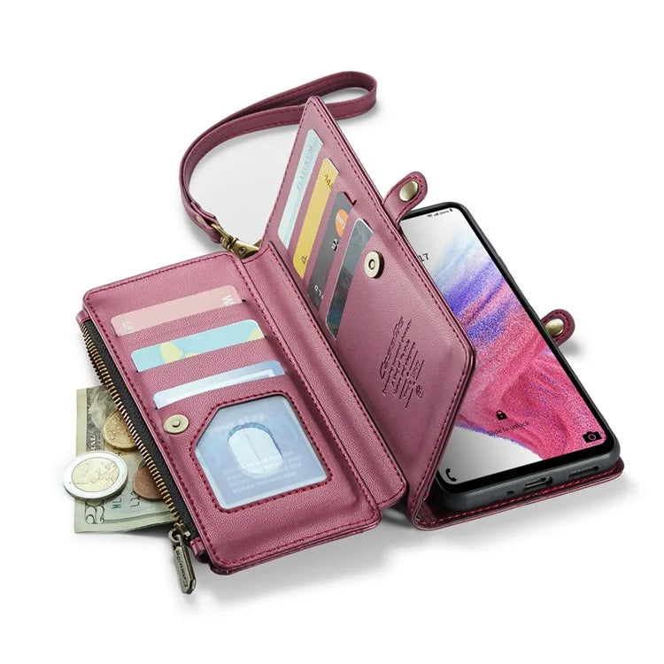 CASEME C36 Series For Samsung Galaxy A53 5G Case 10 Card Slots PU Leather Phone Cover with Straps