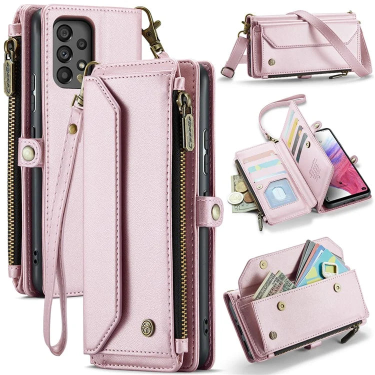CASEME C36 Series For Samsung Galaxy A53 5G Case 10 Card Slots PU Leather Phone Cover with Straps