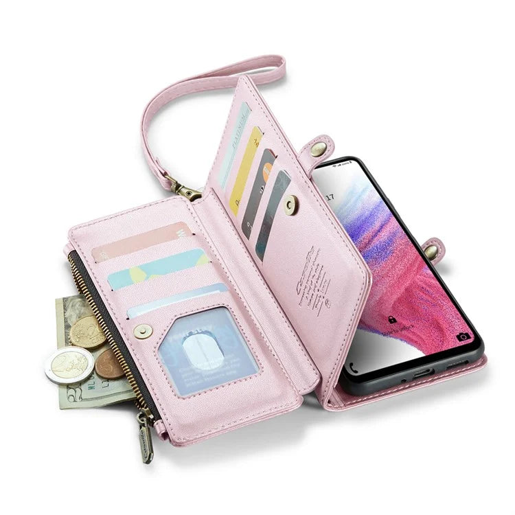 CASEME C36 Series For Samsung Galaxy A53 5G Case 10 Card Slots PU Leather Phone Cover with Straps