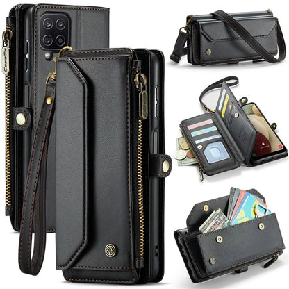 CASEME C36 Series For Samsung Galaxy A12 Case Leather Handbag Phone Cover Magnetic Closure Zipper Pocket
