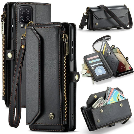 CASEME C36 Series For Samsung Galaxy A12 Case Leather Handbag Phone Cover Magnetic Closure Zipper Pocket