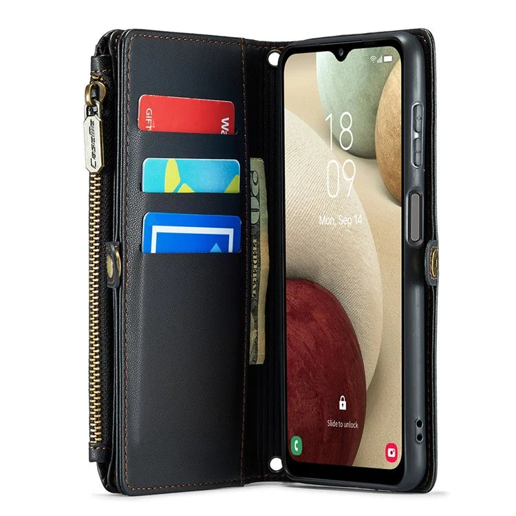 CASEME C36 Series For Samsung Galaxy A12 Case Leather Handbag Phone Cover Magnetic Closure Zipper Pocket
