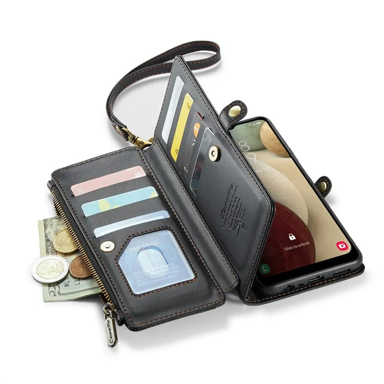 CASEME C36 Series For Samsung Galaxy A12 Case Leather Handbag Phone Cover Magnetic Closure Zipper Pocket