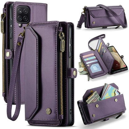 CASEME C36 Series For Samsung Galaxy A12 Case Leather Handbag Phone Cover Magnetic Closure Zipper Pocket