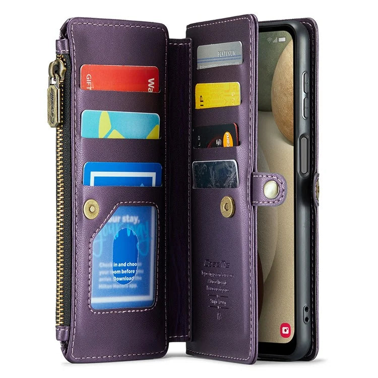 CASEME C36 Series For Samsung Galaxy A12 Case Leather Handbag Phone Cover Magnetic Closure Zipper Pocket