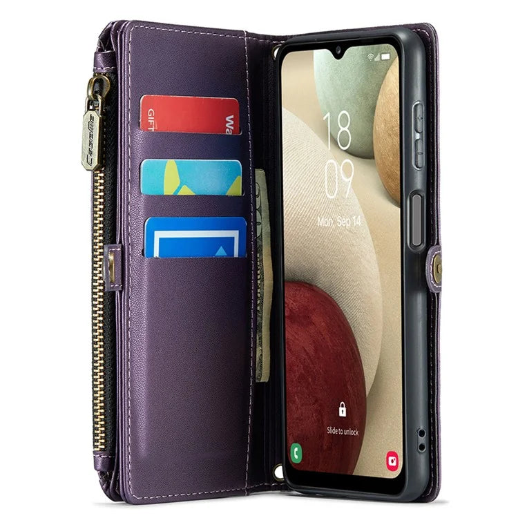 CASEME C36 Series For Samsung Galaxy A12 Case Leather Handbag Phone Cover Magnetic Closure Zipper Pocket