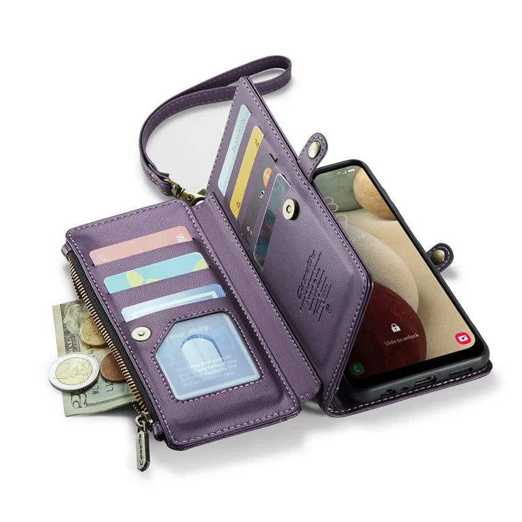 CASEME C36 Series For Samsung Galaxy A12 Case Leather Handbag Phone Cover Magnetic Closure Zipper Pocket