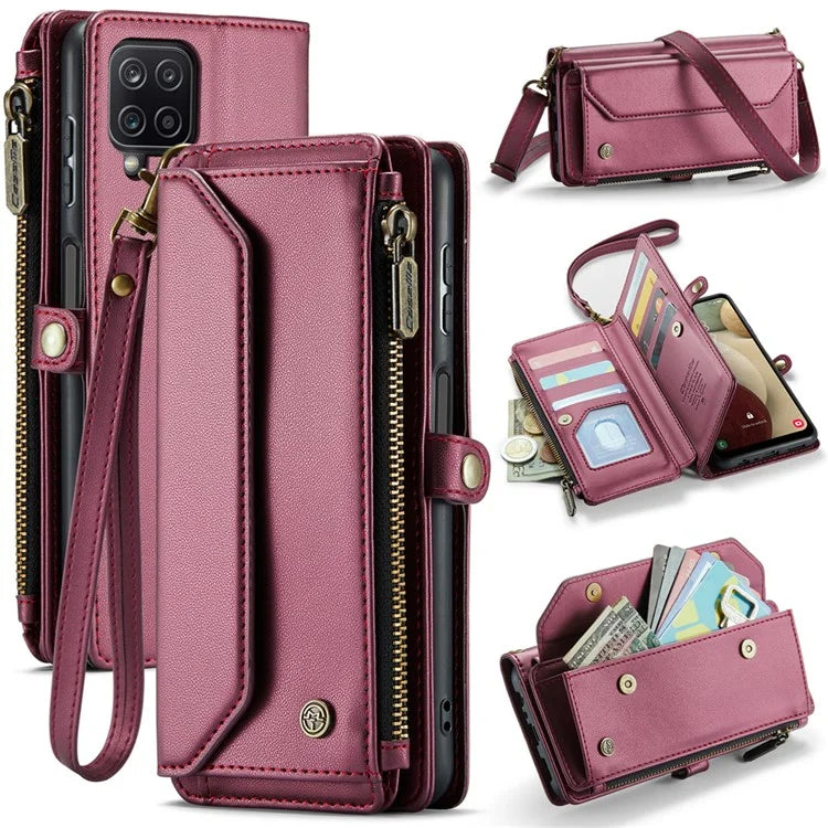 CASEME C36 Series For Samsung Galaxy A12 Case Leather Handbag Phone Cover Magnetic Closure Zipper Pocket