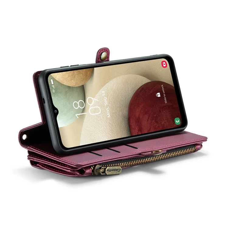CASEME C36 Series For Samsung Galaxy A12 Case Leather Handbag Phone Cover Magnetic Closure Zipper Pocket