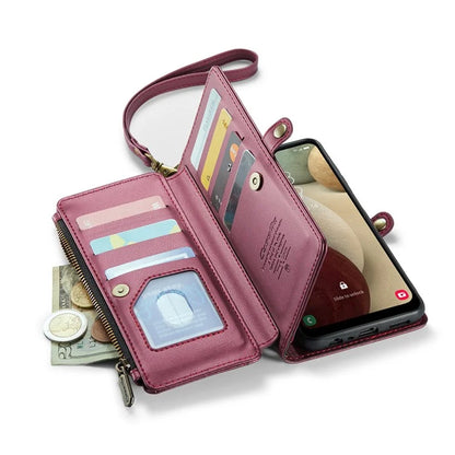 CASEME C36 Series For Samsung Galaxy A12 Case Leather Handbag Phone Cover Magnetic Closure Zipper Pocket