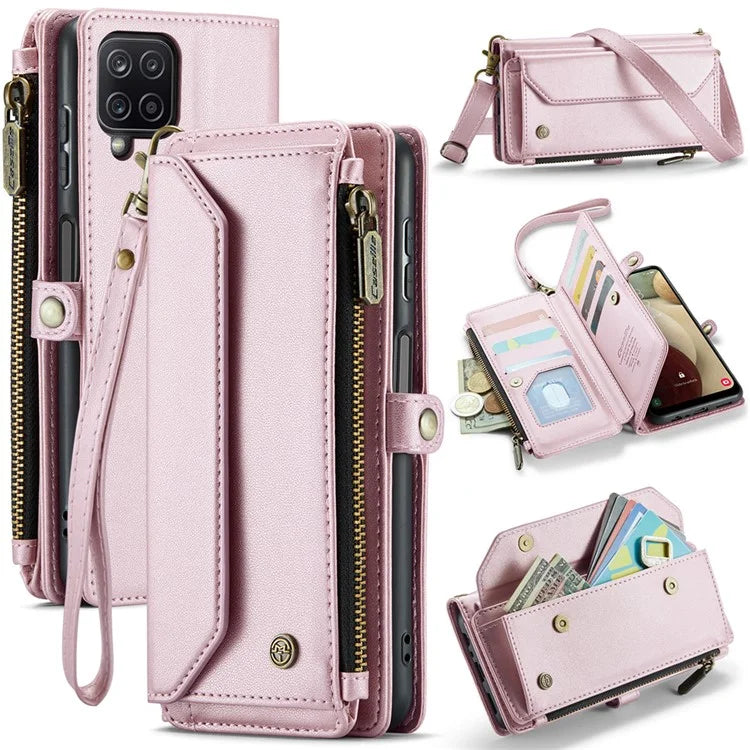 CASEME C36 Series For Samsung Galaxy A12 Case Leather Handbag Phone Cover Magnetic Closure Zipper Pocket