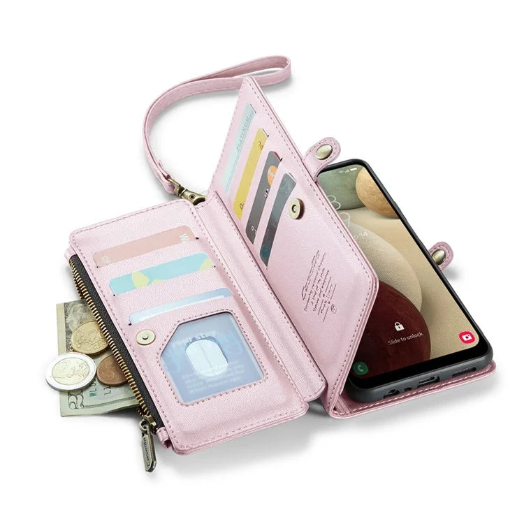 CASEME C36 Series For Samsung Galaxy A12 Case Leather Handbag Phone Cover Magnetic Closure Zipper Pocket