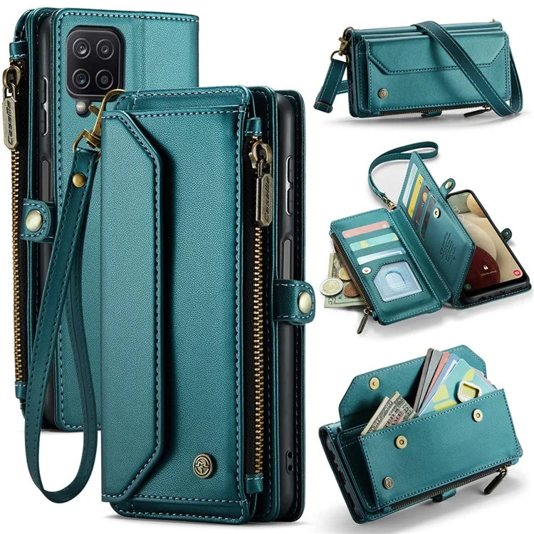 CASEME C36 Series For Samsung Galaxy A12 Case Leather Handbag Phone Cover Magnetic Closure Zipper Pocket
