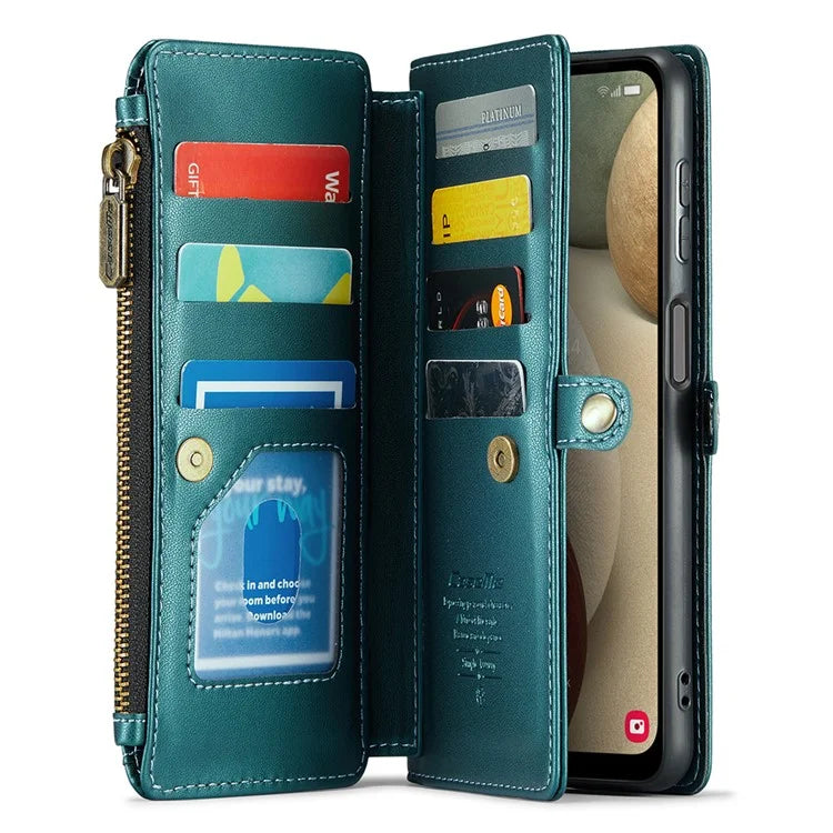 CASEME C36 Series For Samsung Galaxy A12 Case Leather Handbag Phone Cover Magnetic Closure Zipper Pocket