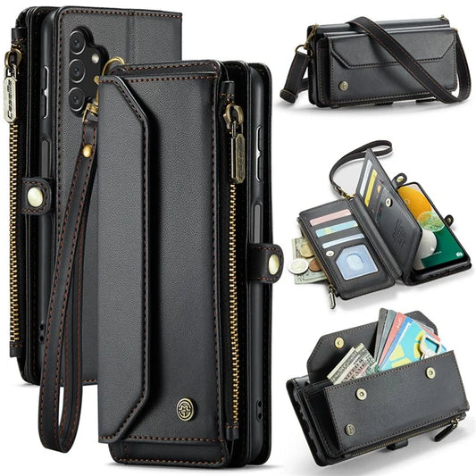CASEME C36 Series For Samsung Galaxy A13 5G Case Leather Stand Cover 10 Card Holder Slots Zipper Pocket