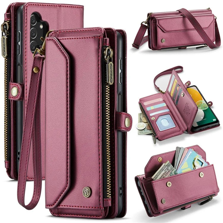 CASEME C36 Series For Samsung Galaxy A13 5G Case Leather Stand Cover 10 Card Holder Slots Zipper Pocket