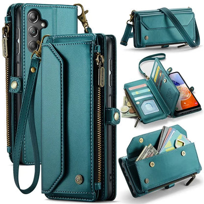 CASEME C36 Series For Samsung Galaxy A14 4G / 5G Case Leather Crossbody Phone Cover Zipper Wallet Purse