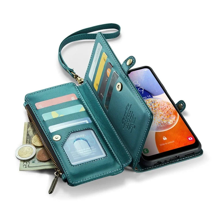 CASEME C36 Series For Samsung Galaxy A14 4G / 5G Case Leather Crossbody Phone Cover Zipper Wallet Purse