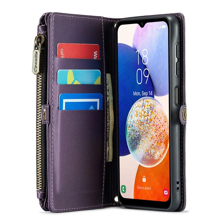 CASEME C36 Series For Samsung Galaxy A14 4G / 5G Case Leather Crossbody Phone Cover Zipper Wallet Purse