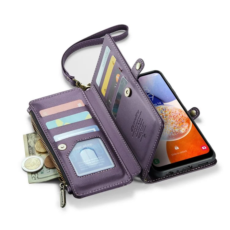 CASEME C36 Series For Samsung Galaxy A14 4G / 5G Case Leather Crossbody Phone Cover Zipper Wallet Purse