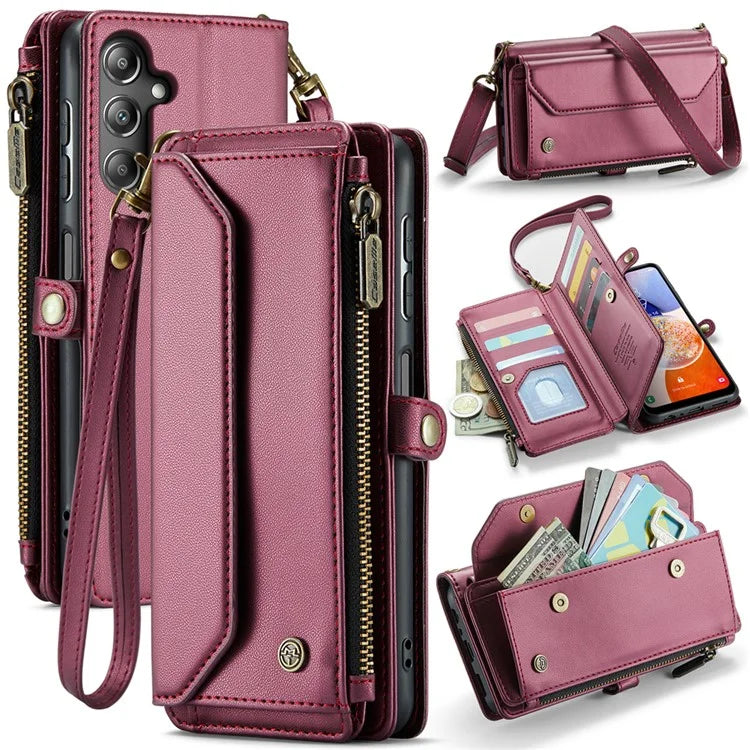 CASEME C36 Series For Samsung Galaxy A14 4G / 5G Case Leather Crossbody Phone Cover Zipper Wallet Purse