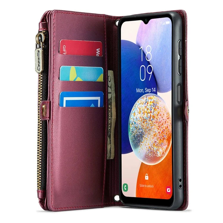 CASEME C36 Series For Samsung Galaxy A14 4G / 5G Case Leather Crossbody Phone Cover Zipper Wallet Purse
