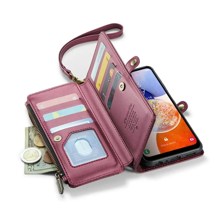 CASEME C36 Series For Samsung Galaxy A14 4G / 5G Case Leather Crossbody Phone Cover Zipper Wallet Purse