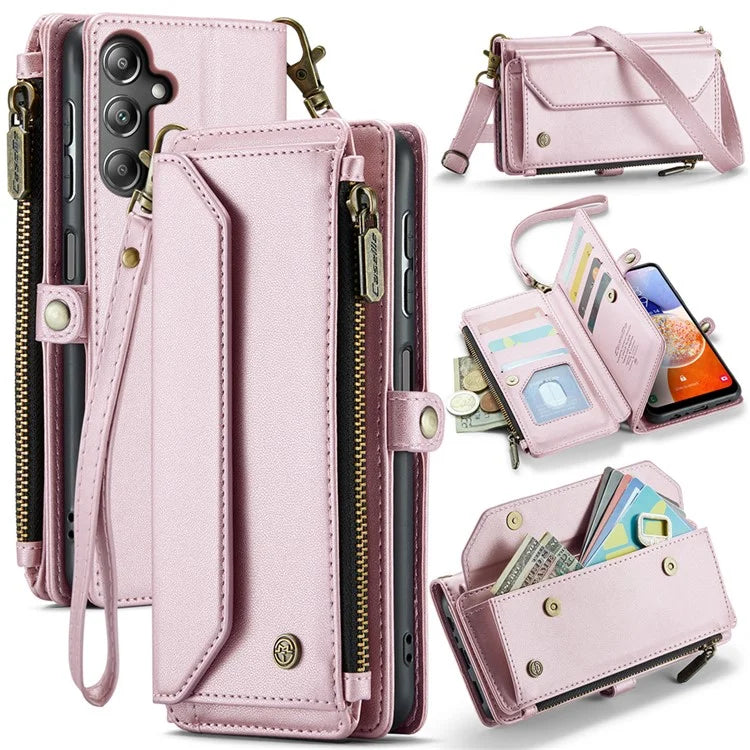 CASEME C36 Series For Samsung Galaxy A14 4G / 5G Case Leather Crossbody Phone Cover Zipper Wallet Purse