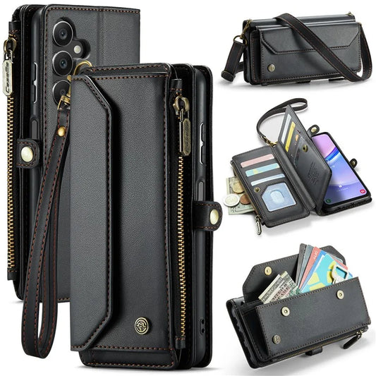 CASEME C36 Series For Samsung Galaxy A15 4G / 5G Case Leather Phone Cover with Shoulder Strap Coin Pocket