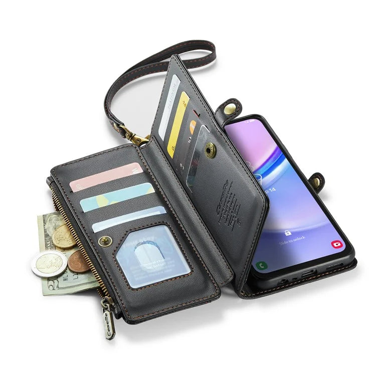 CASEME C36 Series For Samsung Galaxy A15 4G / 5G Case Leather Phone Cover with Shoulder Strap Coin Pocket