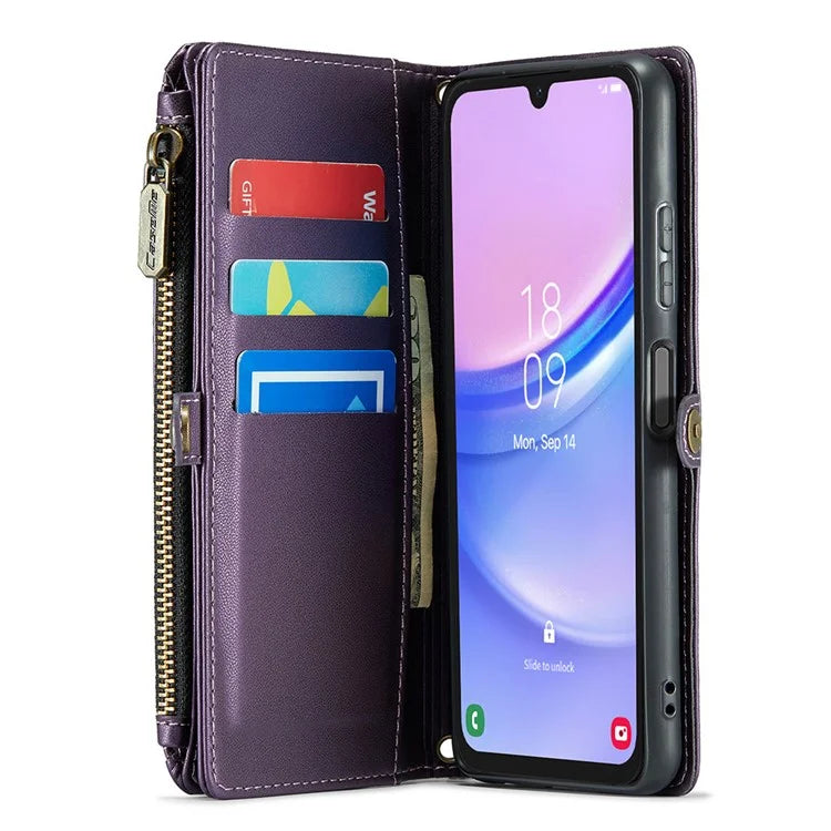 CASEME C36 Series For Samsung Galaxy A15 4G / 5G Case Leather Phone Cover with Shoulder Strap Coin Pocket