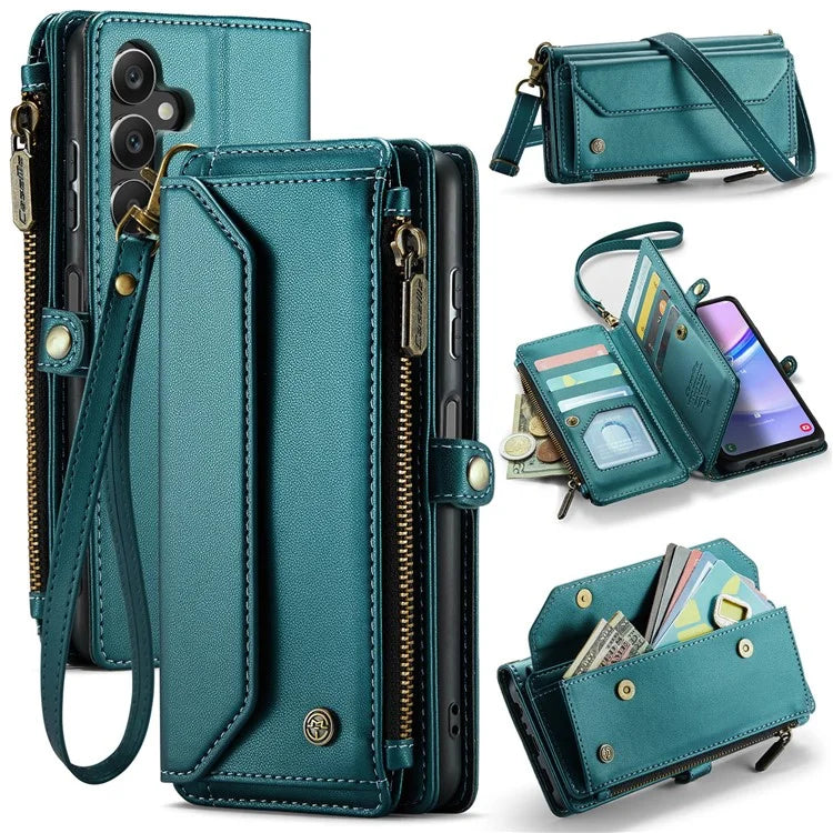 CASEME C36 Series For Samsung Galaxy A15 4G / 5G Case Leather Phone Cover with Shoulder Strap Coin Pocket