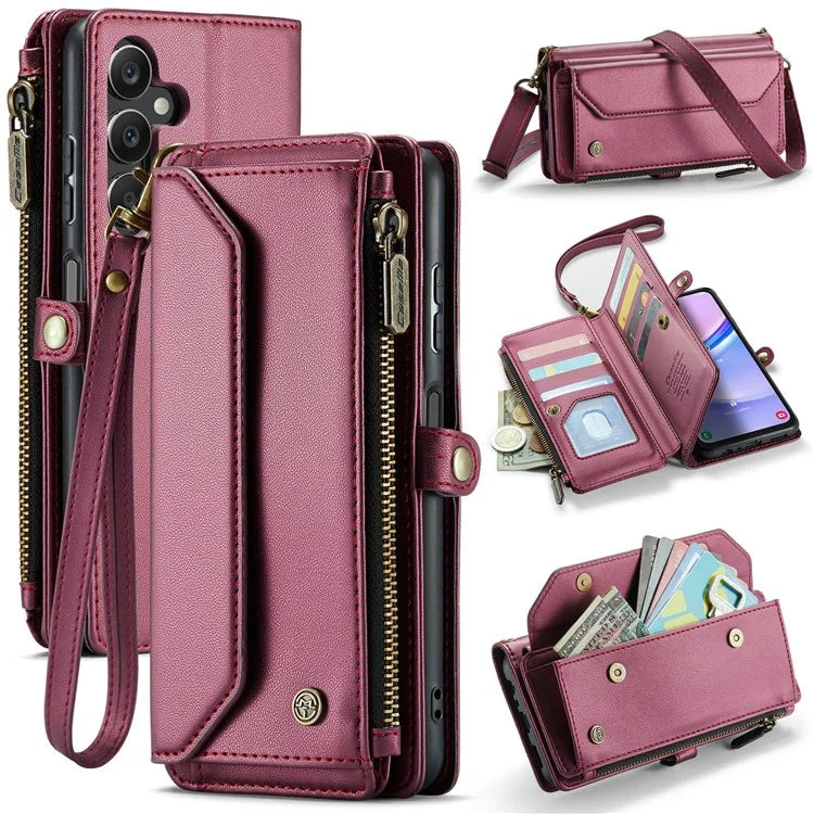 CASEME C36 Series For Samsung Galaxy A15 4G / 5G Case Leather Phone Cover with Shoulder Strap Coin Pocket