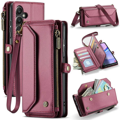 CASEME C36 Series For Samsung Galaxy A15 4G / 5G Case Leather Phone Cover with Shoulder Strap Coin Pocket