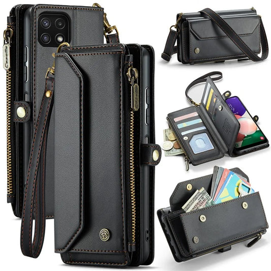 CASEME C36 Series For Samsung Galaxy A22 5G (EU Version) Case Crossbody Lanyard Flip Leather Phone Cover