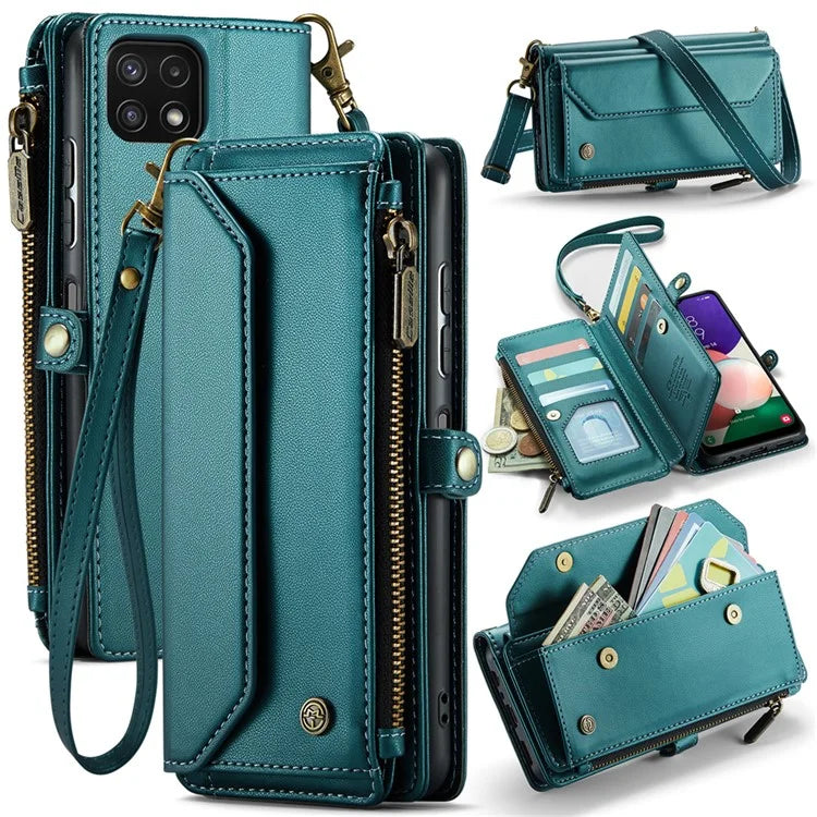 CASEME C36 Series For Samsung Galaxy A22 5G (EU Version) Case Crossbody Lanyard Flip Leather Phone Cover